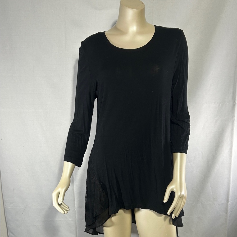 LOGO LORI GOLDSTEIN  Elegant Black Women's Top Sheer embroidered tunic medium